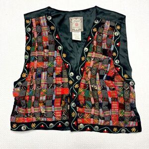 Vintage Jou Jou 90’s Cropped Vest Basket Weave Red Black Women’s Size Small